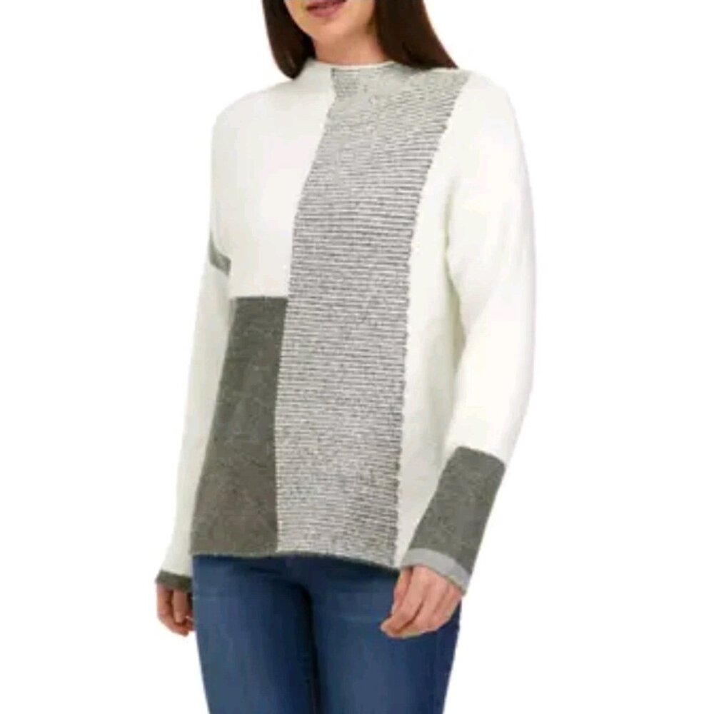 Cyrus Pullover Sweater Womens Size Large Color Block Long Sleeve Mock Neck